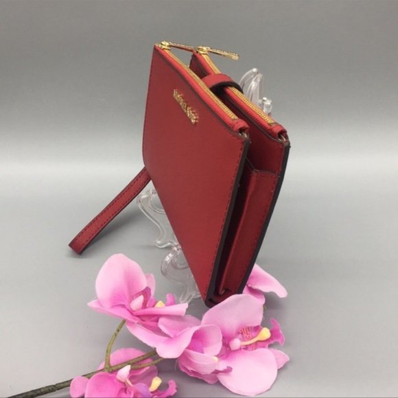 Michael Kors Large Double Zip Wristlet Leather Flame Color - Picture 4 of 15